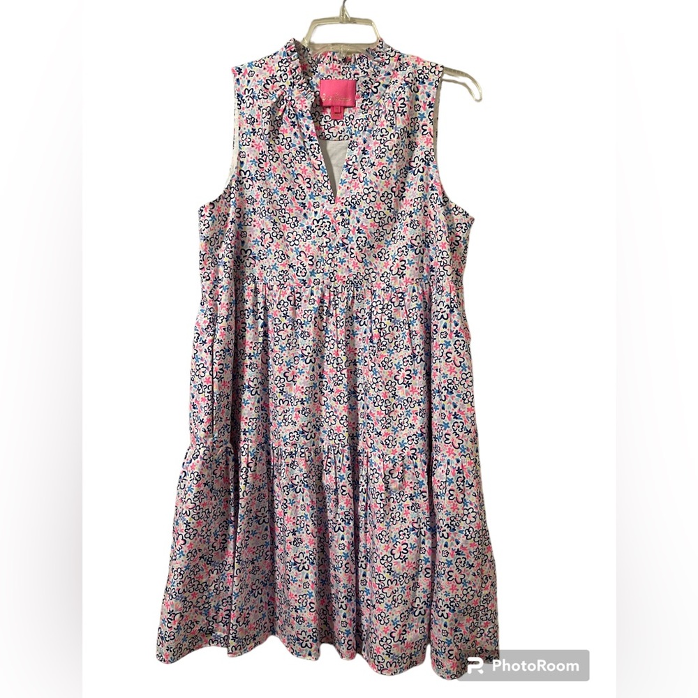Lilly Pulitzer Sleeveless Pink Blue Floral Tiered Dress